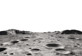 Lunar Landscape with Crater: A detailed view of the lunar surface, capturing the stark, desolate beauty of the Moon with numerous craters dotting the gray landscape.