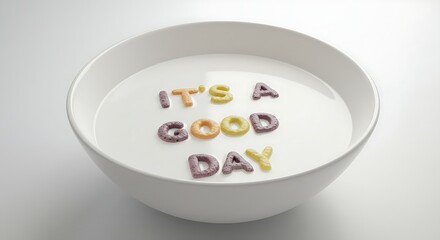Start your morning with a smile &mdash; cheerful cereal letters spell out positivity in a bowl of milk