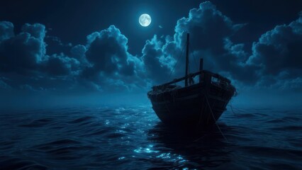 Fototapeta premium Abandoned boat at night