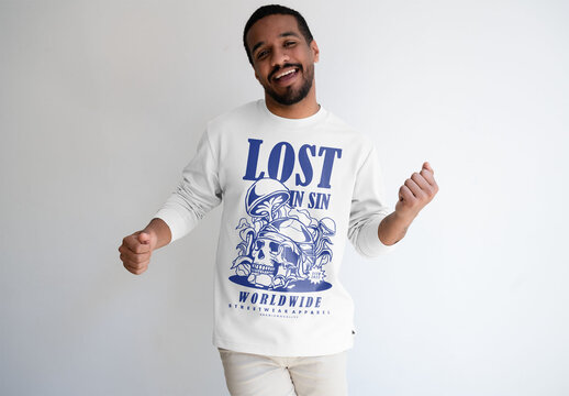 Mockup Of Man Wearing Customizable Sweatshirt, Dancing