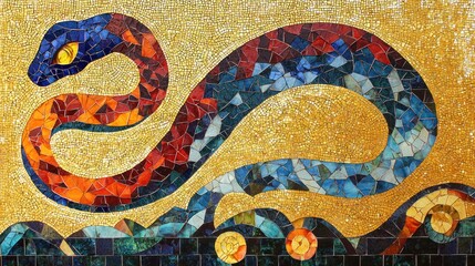 Vibrant Mosaic Snake Art - A Colorful Serpent in Geometric Patterns.