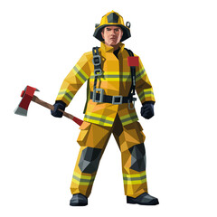 Fototapeta premium Firefighter in protective gear holding an axe ready for action during an emergency situation