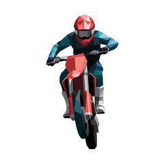 Naklejka premium Biker performing a jump on a dirt motorcycle in a colorful graphic style with dynamic motion