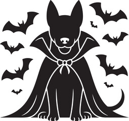 Halloween dog vampire cape silhouette spooky vector