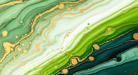 Abstract Green and Gold Marble Swirls Background