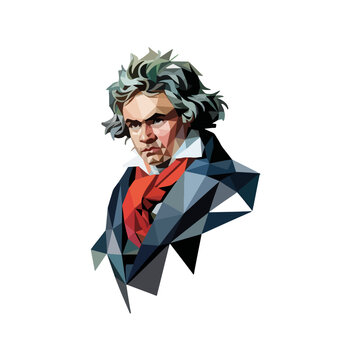 Famous composer Beethoven with distinctive features in a modern artistic style and bold colors