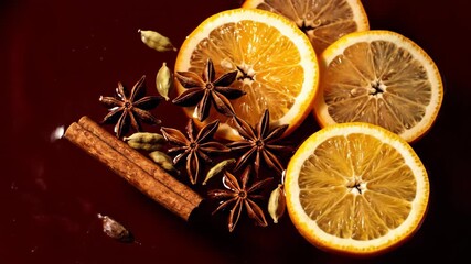 Making Winter Mulled Wine With Orange, Cinnamon, Cardamom and Star Anise During Winter in the Afternoon - Powered by Adobe