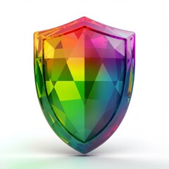 Rainbow Low Poly Crystal Shield on White Background