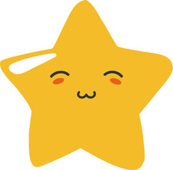 Cute Cartoon Star Character with Smiling Face on a Black Background Simple Design