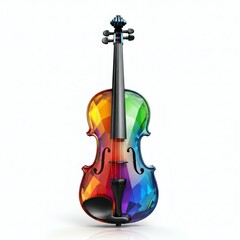Rainbow Low Poly Violin on White Background