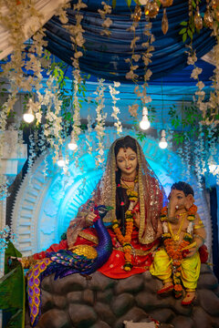 Traditional Idol of Goddess Parvati with Lord Ganesha