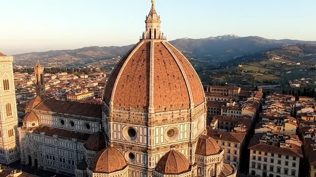 Stunning aerial view of Florence Duomo (Cathedral of Santa Maria del Fiore) at sunrise
