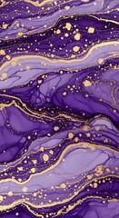 Abstract Purple and Gold Marbling Background with Swirling Patterns