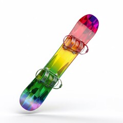 Rainbow Snowboard with Bindings on White Background