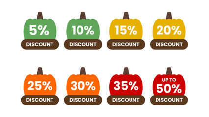 Autumn Pumpkin Discount Sticker Pack - Editable Vector : Suitable for Use in Apps, Digital Content, and Printed Materials Related to Seasonal, Label and Stickers, Marketing and Advertising Themes.