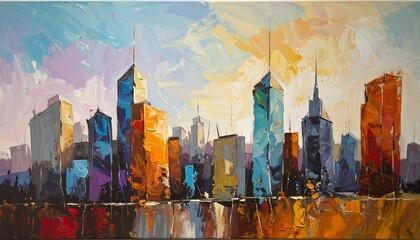 Colorful cityscape skyline