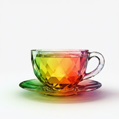 Rainbow Tea Cup and Saucer on White Background