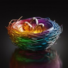 Rainbow Wire Nest with Gemstone Eggs