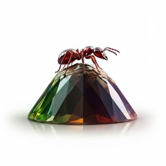 Red Ant on a Multicolored Gemstone