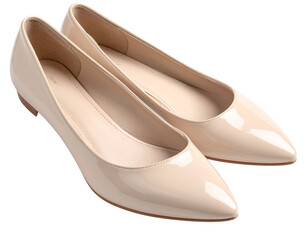  Stylish Women’s Beige Pointed Ballet Flats with Shine PNG Transparent Background
