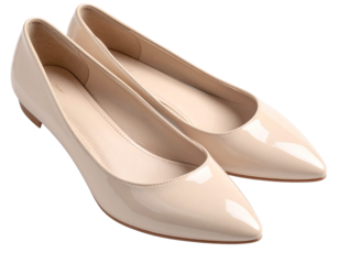  Stylish Women’s Beige Pointed Ballet Flats with Shine PNG Transparent Background