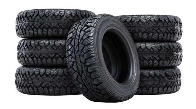 Stacked tires automotive equipment on transparent png background
