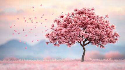 Fototapeta premium Spring blooming cherry blossom tree tranquil landscape nature photography soft lighting serene view beauty of nature