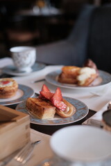 Breakfast in hotel, fine dining, bread, bakery, dessert, buffet