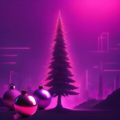 Neon Christmas tree with balls