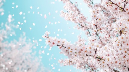 Cherry blossom petals falling scenic nature setting beautiful cherry trees springtime tranquil atmosphere