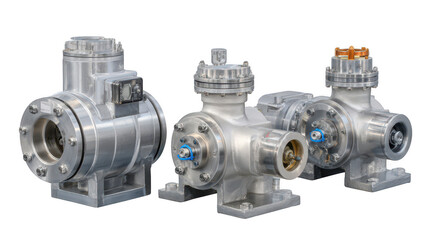 Silver industrial pumps machinery design on transparent png background