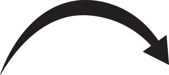 Illustration of black curved arrow pointing downwards isolated on white background