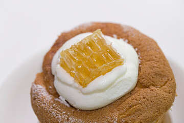 Round sponge cake or honey castella cake.