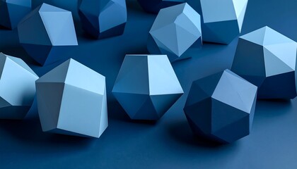 Abstract geometric shapes in varying shades of blue