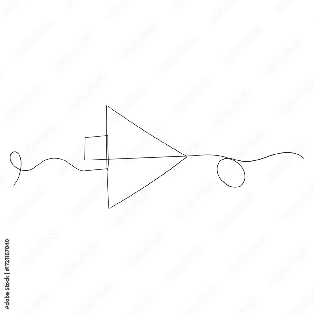 Poster one continuous line drawing of play button. icon of start playing music video and voice message in s