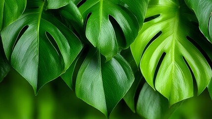 Fototapeta premium Tropical Garden Close-Up Monstera Leaves and Ornamental Botanical Patterns in Exotic Flora