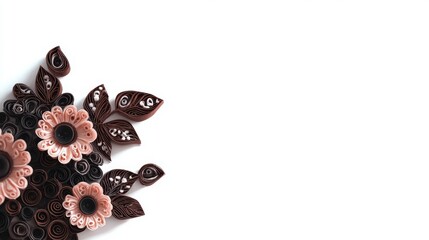 Naklejka premium Beautiful quilled flowers in shades of brown and pink arranged artistically on a white background