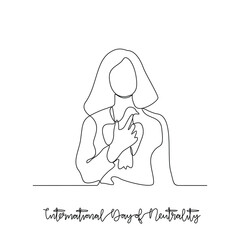 One continuous line drawing of International Day of Neutrality vector illustration. International Day of Neutrality theme design concept in simple linear continuous line. Social issue campaign.
