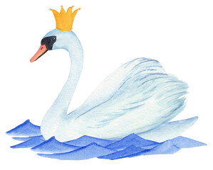 Watercolor illustration of a swan a-swimming, inspired by The Twelfth Day of Christmas. Elegant festive artwork with winter charm and holiday spirit.