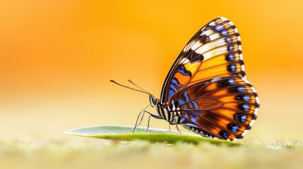 Fototapeta premium Beautiful monarch butterfly resting on leaf in vibrant nature setting close-up photography serene environment