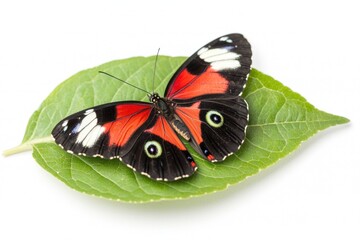 Naklejka premium Butterfly action on leaf in nature environment close-up view wildlife photography concept