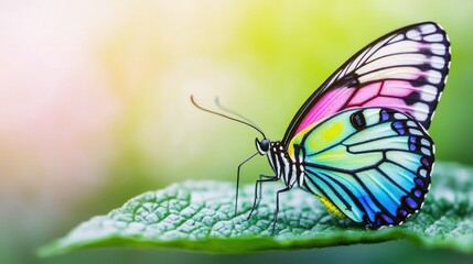 Fototapeta premium Captivating butterfly on leaf lush garden nature photography macro environment close-up view vibrant colors