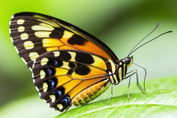 Butterfly landing on leaf nature close-up photography green environment side view wildlife beauty