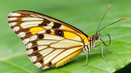 Obraz premium Colorful butterfly resting on green leaf nature photography close-up outdoor beauty of insects