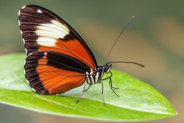 Obraz premium Nature photography of a vibrant butterfly on a leaf in a lush environment close-up view macro concept