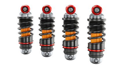 Four shock absorbers detailed view on transparent png background