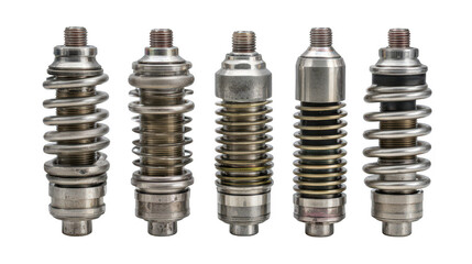 Metal springs components arrangement on transparent png background