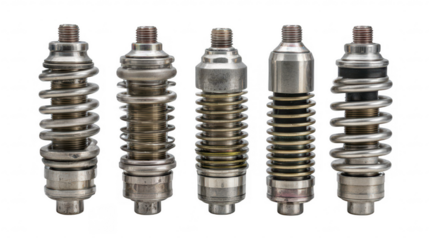 Metal springs components arrangement on transparent png background