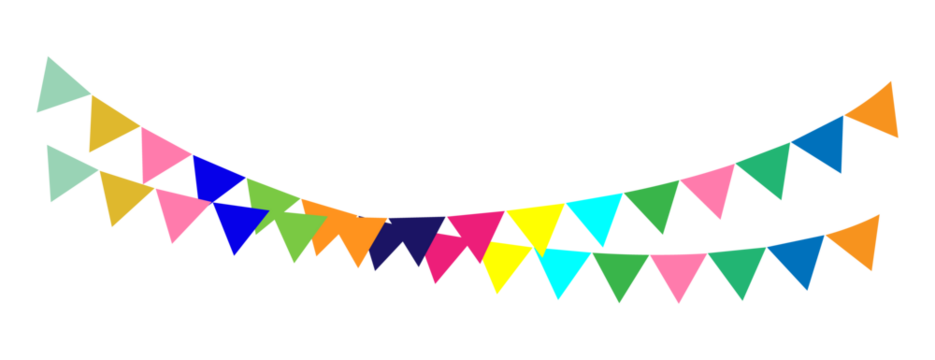 Colorful party bunting flags decoration on white background