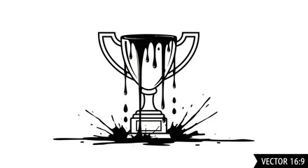 Abstract artistic trophy illustration with dripping black ink and splatters for creative design